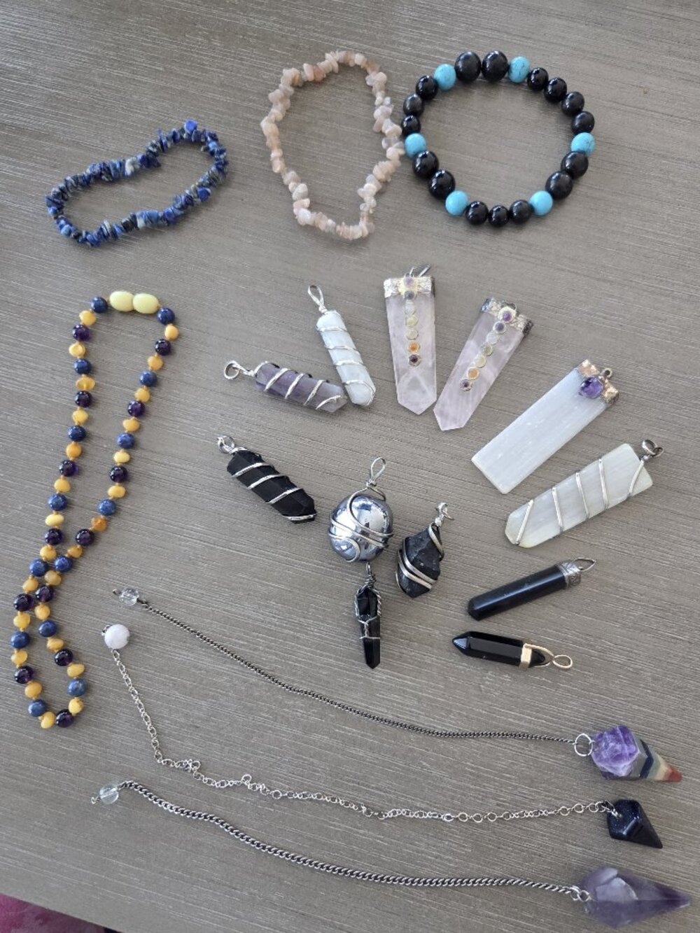 Large Assorted Crystal & Stone Jewelry Collection – Pendants, Pendulums, Bracele